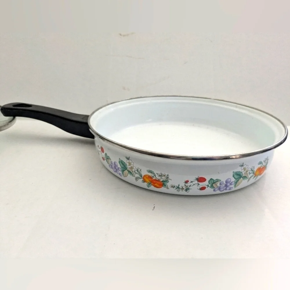 Floral And Strawberry skillet/Sauce Pan With Lid.